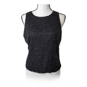 Vintage Laurence Kazar Top Womens M Black Beaded Silk Whimsigoth Dark Romantic